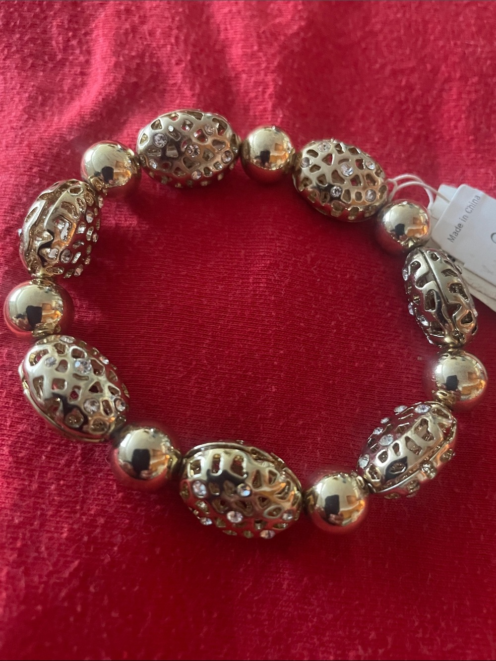 Charter Club Gold-Tone Openwork Bead Bracelet with Crystal Accents